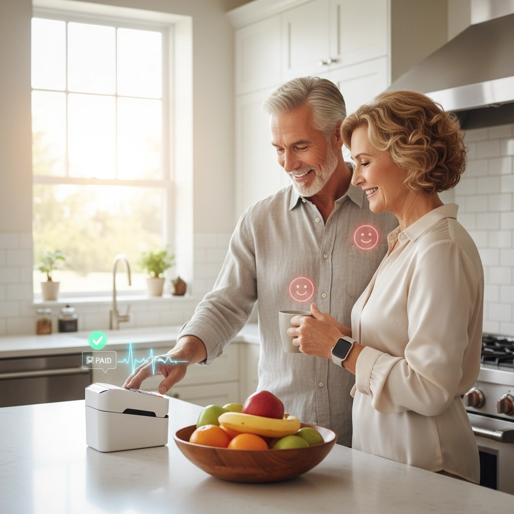 A retiree using a smartwatch to make a payment